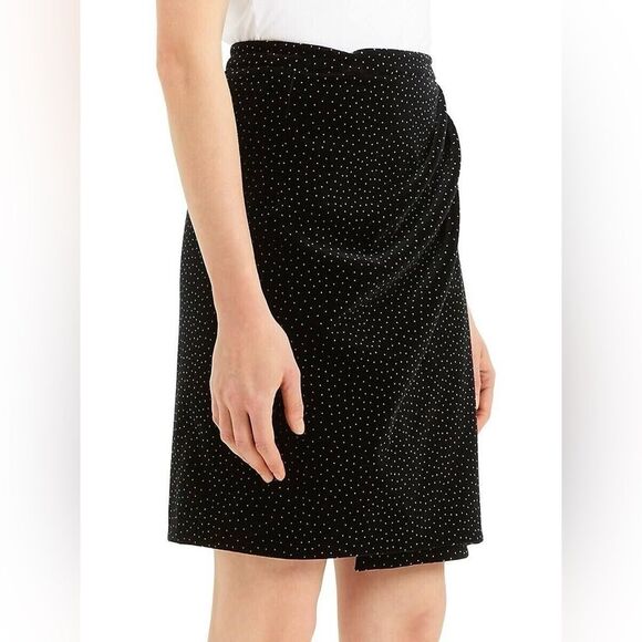NWT Theory Pleat Wrap Skirt in Black Dot Velvet Women’s Size 8‎ - Picture 2 of 6